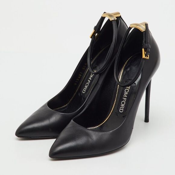 Tom Ford Black Leather Pointed Toe Ankle Strap Pumps Size 38 - Picture 2 of 7